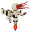 Automaton containing bright red jellyfish tentacles fiber optic design and light chest exoshielding and prototype exoplate chest and stellar jet wing rocket pack and jet propulsion. Off white toon.