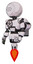 Cyborg containing dots array face and light chest exoshielding and chest valve crank and rocket pack and jet propulsion. White halftone toon. Facing right view.