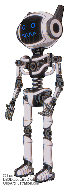 Android Containing Digital Display Head And Stunned Expression And Winglets And Light Chest Exoshielding And No Chest Plating And Ultralight Foot Exosuit. White Halftone Toon. Facing Right View. #18634