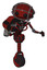 Droid containing oval wide head and beady black eyes and barbed wire cage helmet and light chest exoshielding and rocket pack and no chest plating and unicycle wheel. Matted red.