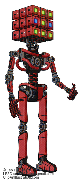 Android Containing Dual Retro Camera Head And Cube Array Head And Light Chest Exoshielding And No Chest Plating And Ultralight Foot Exosuit. Primary Red Halftone. Facing Left View. #18647