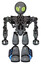 Mech containing grey alien style head and cat's eyes and heavy upper chest and no chest plating and light leg exoshielding and megneto-hovers foot mod. Patent concrete gray metal. Front view.