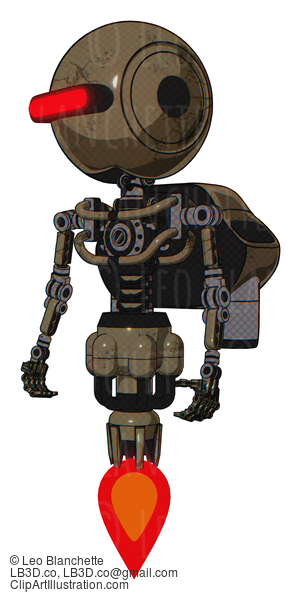 Android Containing Round Head And Horizontal Red Visor And Light Chest Exoshielding And Rocket Pack And No Chest Plating And Jet Propulsion. Desert Tan Painted. Standing Looking Right Restful Pose. #18651