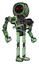 Robot containing round barbed wire round head and heavy upper chest and no chest plating and ultralight foot exosuit. Green tint toon. Hero pose.