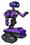 Droid containing dual retro camera head and cute retro robo head and light chest exoshielding and yellow star and rocket pack and tank tracks. Secondary purple halftone. Interacting.