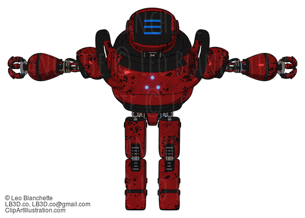 Android Containing Digital Display Head And Three Horizontal Line Design And Heavy Upper Chest And Triangle Of Blue Leds And Prototype Exoplate Legs. Grunge Dots Dark Red. T-Pose. #18666