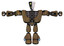 Robot containing humanoid face mask and two-face black white mask and heavy upper chest and heavy mech chest and light leg exoshielding. Old copper. T-pose.