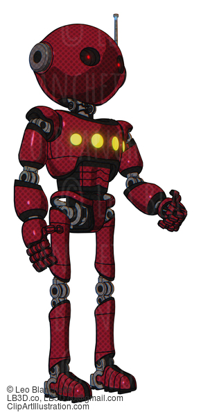Android Containing Oval Wide Head And Small Red Led Eyes And Retro Antenna With Light And Light Chest Exoshielding And Yellow Chest Lights And Ultralight Foot Exosuit. Fire Engine Red Halftone. #18680
