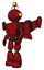 Cyborg containing oval wide head and blue led eyes and minibot ornament and light chest exoshielding and prototype exoplate chest and stellar jet wing rocket pack and light leg exoshielding. Dark red.