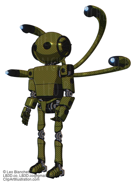 Android Containing Oval Wide Head And Light Chest Exoshielding And Prototype Exoplate Chest And Blue-Eye Cam Cable Tentacles And Ultralight Foot Exosuit. Army Green Halftone. Facing Right View. #18690