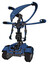 Cyborg containing flat elongated skull head and light chest exoshielding and blue-eye cam cable tentacles and no chest plating and tank tracks. Blue halftone. Standing looking right restful pose.