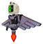 Cyborg containing old computer monitor and abstract mask pixel face and retro-futuristic webcam and light chest exoshielding and ultralight chest exosuit and cherub wings design and jet propulsion.