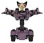 Robot containing bird skull head and red led circle eyes and robobeak design and light chest exoshielding and rubber chain sash and stellar jet wing rocket pack and tank tracks. Lilac metal. T-pose.