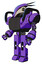 Droid containing bird skull head and yellow and green scope eyes and head shield design and heavy upper chest and chest vents and blue strip lights and prototype exoplate legs.