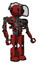 Bot containing oval wide head and beady black eyes and barbed wire visor helmet and heavy upper chest and no chest plating and prototype exoplate legs. Cherry tomato red. Facing left view.