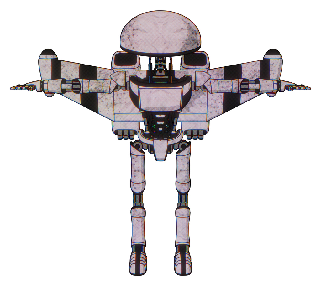 Bot containing dome head and light chest exoshielding and ultralight chest exosuit and stellar jet wing rocket pack and ultralight foot exosuit. Sketch pad dirty smudge. T-pose.