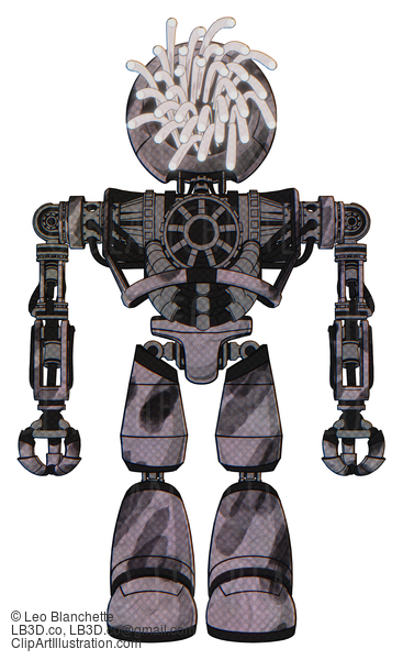 Android Containing Round Fiber Optic Connectors Head And Heavy Upper Chest And No Chest Plating And Light Leg Exoshielding. Sketch Pad Wet Ink Smudge. Front View. #18791