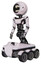 Automaton containing round head chomper design and light chest exoshielding and ultralight chest exosuit and six-wheeler base. White halftone toon. Facing right view.