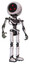 Automaton containing three led eyes round head and light chest exoshielding and no chest plating and ultralight foot exosuit. White halftone toon. Hero pose.