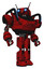 Automaton containing dual retro camera head and cyborg antenna head and heavy upper chest and blue strip lights and prototype exoplate legs. Red blood grunge material. Hero pose.