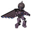 Cyborg containing grey alien style head and electric eyes and gray helmet and light chest exoshielding and blue energy core and cherub wings design and prototype exoplate legs. Lilac metal.