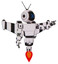 Droid containing digital display head and wince symbol expression and retro antennas and light chest exoshielding and prototype exoplate chest and stellar jet wing rocket pack and jet propulsion.