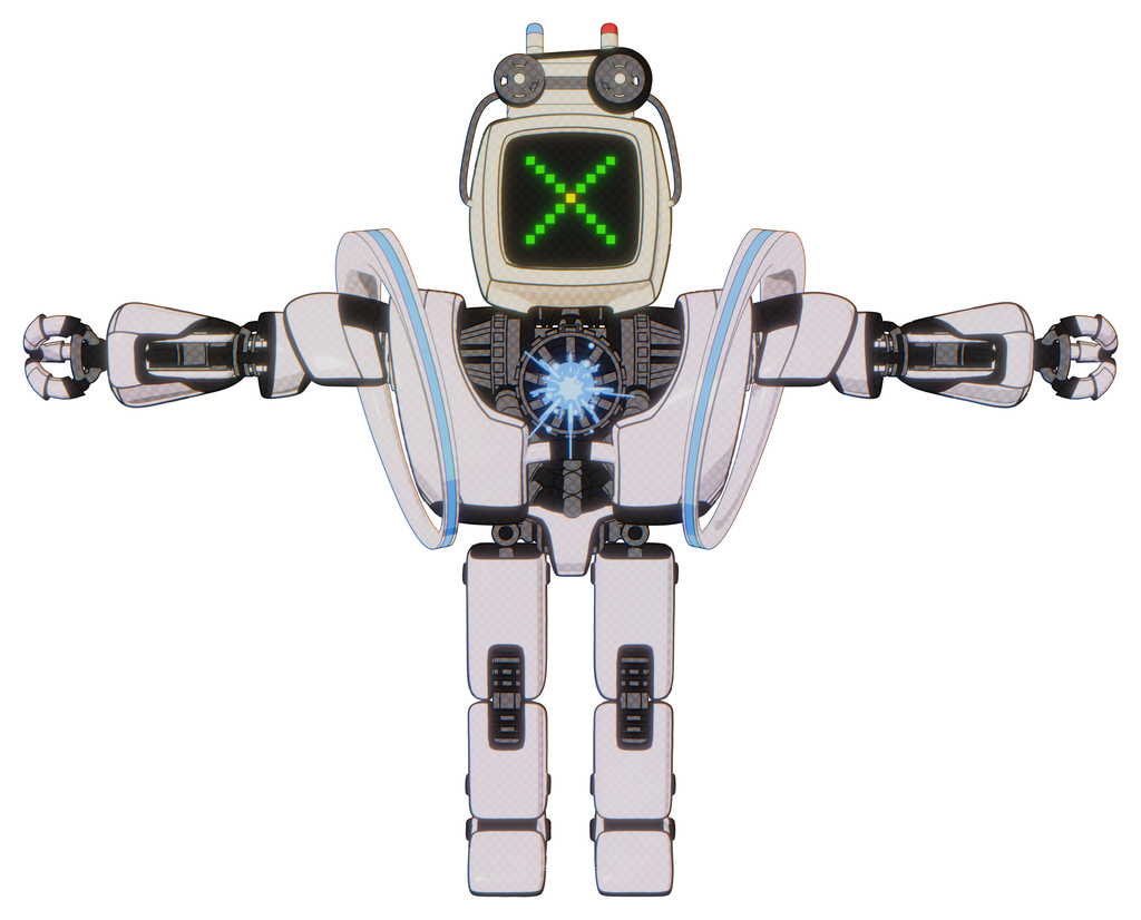 Mech containing old computer monitor and pixel x and old computer magnetic tape and heavy upper chest and heavy mech chest and spectrum fusion core chest and prototype exoplate legs.