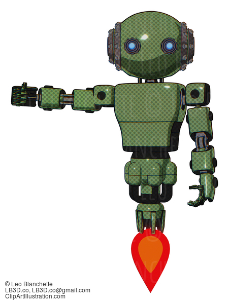 Android Containing Oval Wide Head And Telescopic Steampunk Eyes And Steampunk Iron Bands With Bolts And Light Chest Exoshielding And Prototype Exoplate Chest And Jet Propulsion. Grass Green. #18828