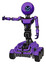 Mech containing dual retro camera head and small happy face round head and light chest exoshielding and ultralight chest exosuit and six-wheeler base. Secondary purple halftone.