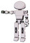 Mech containing dome head and light chest exoshielding and prototype exoplate chest and prototype exoplate legs. White halftone toon. Arm out holding invisible object..