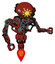 Droid containing oval wide head and sunshine patch eye and heavy upper chest and no chest plating and jet propulsion. Cherry tomato red. Fight or defense pose..