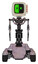 Bot containing old computer monitor and abstract mask pixel face and red buttons and light chest exoshielding and no chest plating and six-wheeler base. Gray metal. Front view.