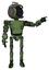 Droid containing digital display head and sleeping face and led and protection bars and light chest exoshielding and prototype exoplate chest and ultralight foot exosuit. Grunge grass green.