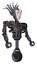 Cyborg containing humanoid face mask and heavy upper chest and no chest plating and unicycle wheel. Light lavender metal. Facing left view.