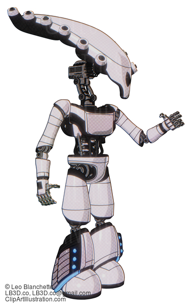 Android Containing Flat Elongated Skull Head And Light Chest Exoshielding And Ultralight Chest Exosuit And Light Leg Exoshielding And Megneto-Hovers Foot Mod. White Halftone Toon. Interacting. #18862