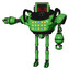 Automaton containing dual retro camera head and clock radio head and heavy upper chest and colored lights array and ultralight foot exosuit. Secondary green halftone.