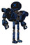 Robot containing digital display head and x face and heavy upper chest and heavy mech chest and ultralight foot exosuit. Grunge dark blue. Hero pose.