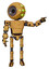 Droid containing round head and green eyes array and light chest exoshielding and prototype exoplate chest and ultralight foot exosuit. Construction yellow halftone.