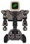 Mech containing old computer monitor and double backslash pixel design and heavy upper chest and heavy mech chest and six-wheeler base. Light pink beige. Front view.