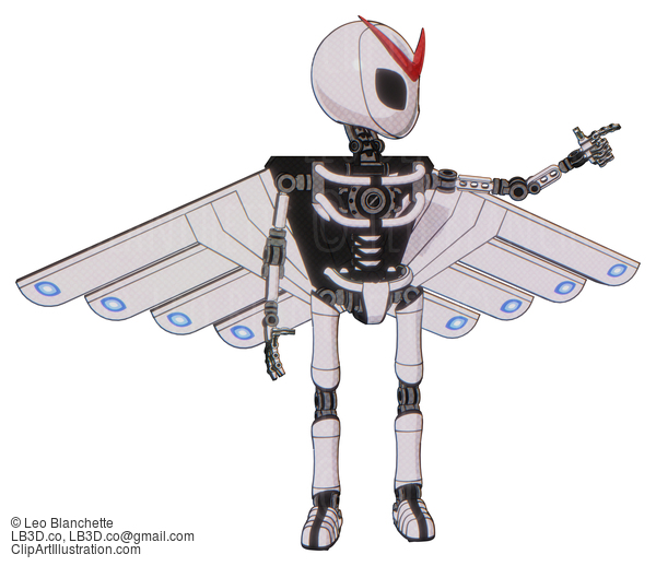 Android Containing Grey Alien Style Head And Black Eyes And Light Chest Exoshielding And Cherub Wings Design And No Chest Plating And Ultralight Foot Exosuit. White Halftone Toon. #18898