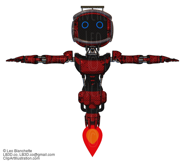 Android Containing Digital Display Head And Circle Eyes And Led And Protection Bars And Light Chest Exoshielding And Ultralight Chest Exosuit And Jet Propulsion. Grunge Dots Dark Red. T-Pose. #18900