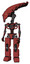 Mech containing flat elongated skull head and light chest exoshielding and no chest plating and prototype exoplate legs. Light brick red. Standing looking right restful pose.