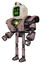 Automaton containing old computer monitor and angry pixels face and retro-futuristic webcam and heavy upper chest and heavy mech chest and green energy core and ultralight foot exosuit.