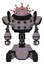 Mech containing red and white cone dome head and heavy upper chest and chest energy sockets and six-wheeler base. Dark sketch. Front view.