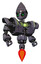 Mech containing grey alien style head and green inset eyes and heavy upper chest and heavy mech chest and green energy core and jet propulsion. Light lavender metal. Hero pose.