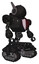 Cyborg containing round head and head winglets and heavy upper chest and red shield defense design and tank tracks. Clean black. Facing left view.
