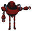 Robot containing oval wide head and heavy upper chest and blue strip lights and ultralight foot exosuit. Matted red. Pointing left or pushing a button..