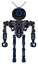 Automaton containing digital display head and circle face and retro antennas and heavy upper chest and no chest plating and ultralight foot exosuit. Grunge dark blue. Front view.