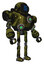 Droid containing digital display head and three horizontal line design and heavy upper chest and chest green energy cores and ultralight foot exosuit. Grunge army green. Facing left view.