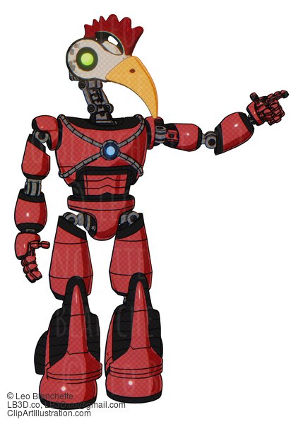 Android Containing Bird Skull Head And Green Eyes And Chicken Design And Light Chest Exoshielding And Blue Energy Core And Light Leg Exoshielding And Stomper Foot Mod. Primary Red Halftone. #18960